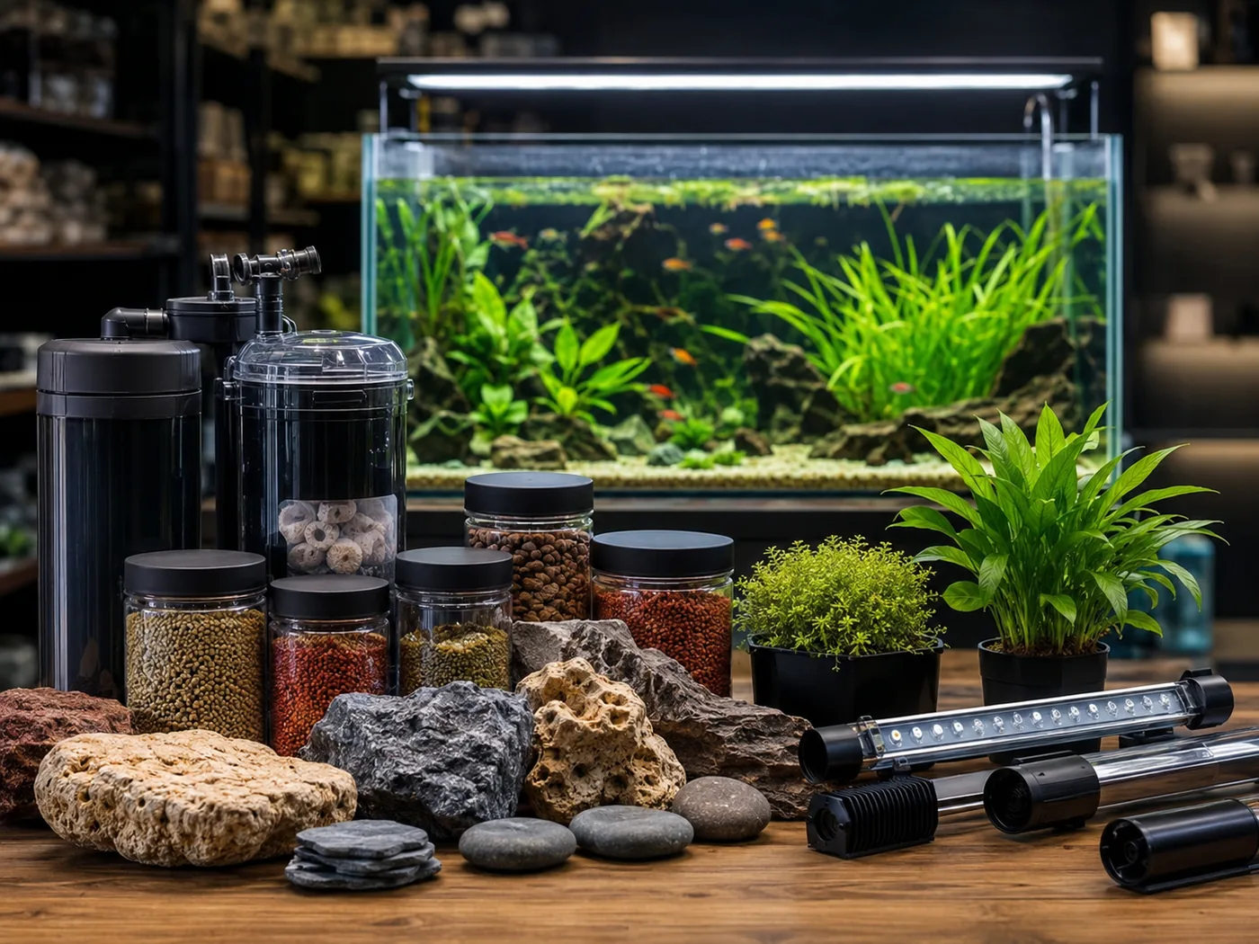 Aquarium fish accessories and setup material