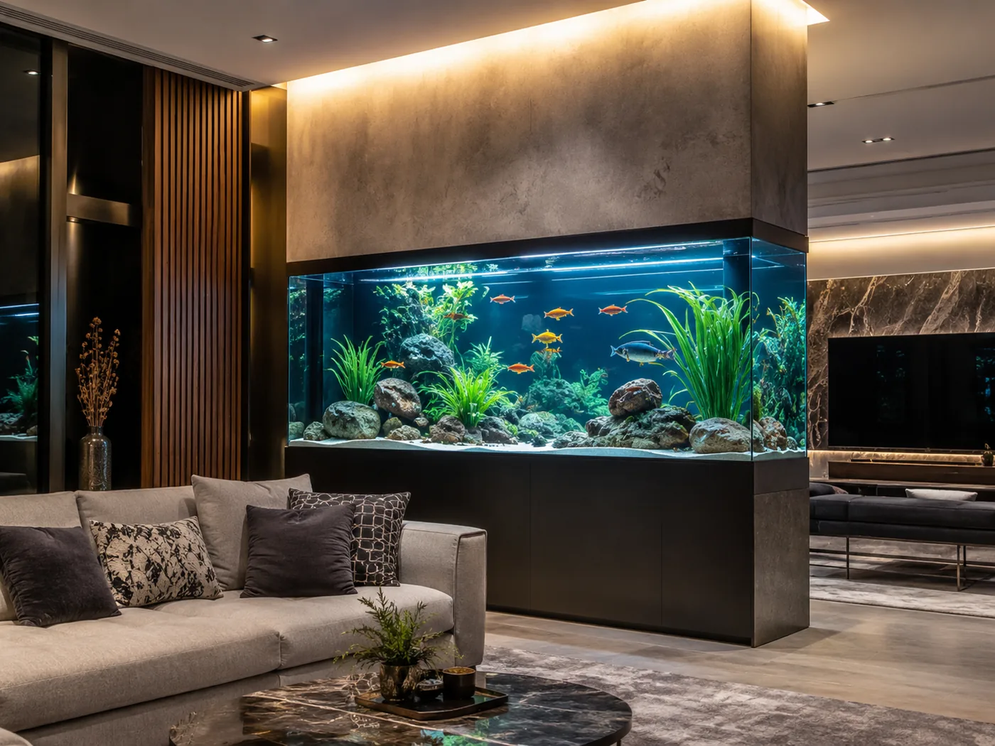Living room aquarium design